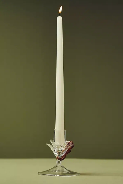 Anthropologie Amber Clear Floral Candle Holder