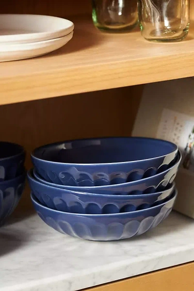 Anthropologie The Latte Stoneware Pasta Bowls, Set Of 4: Amelie Edition In Blue