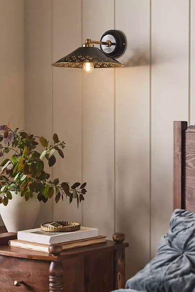 Anthropologie Amilia Enameled Brass Perforated Sconce In Metallic