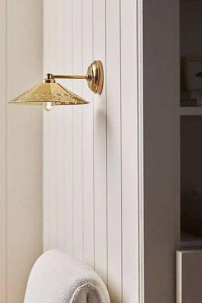 Anthropologie Amilia Enameled Brass Perforated Sconce In Gold