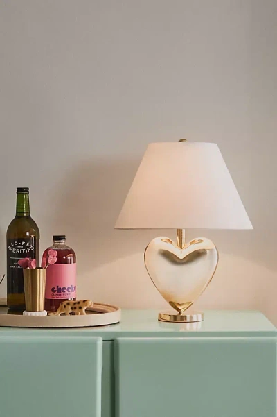 Anthropologie Amor Metallic Heart Table Lamp In Gold