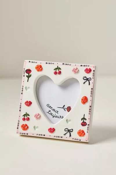 Anthropologie Amour Ceramic Heart Picture Frame In White