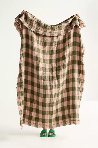 Anthropologie Ana Cotton Gauze Woven Throw Blanket In Green