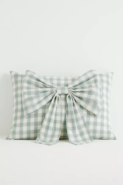 Anthropologie Ana Cotton Gingham Printed Bow Pillow In Green