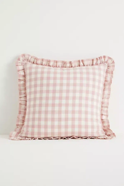 Anthropologie Ana Cotton Gingham Printed Ruffle Pillow In Pink
