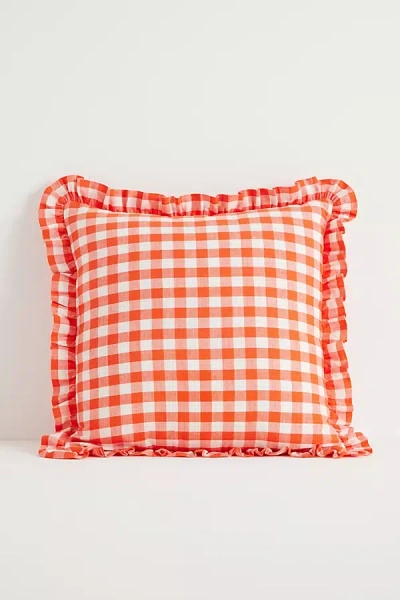 Anthropologie Ana Cotton Gingham Printed Ruffle Pillow In Multi