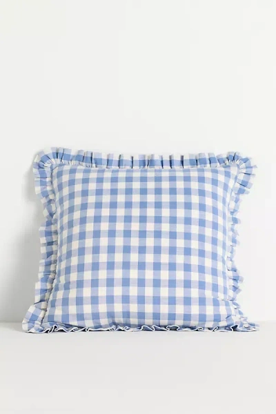 Anthropologie Ana Cotton Gingham Printed Ruffle Pillow In Blue