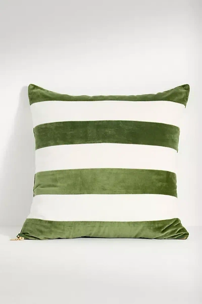 Anthropologie Andie Striped Cotton Velvet Pillow In Green