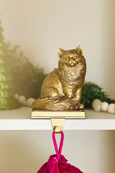 Anthropologie Animal Icon Cat Stocking Holder In Gold