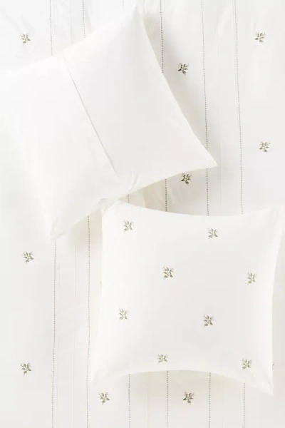 Anthropologie Annie Cotton Floral Embroidered Euro Sham In White