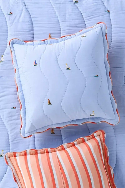 Anthropologie Annika Cotton Sailor Embroidered Euro Sham In Blue
