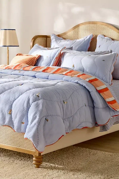 Anthropologie Annika Cotton Sailor Embroidered Quilt In Purple