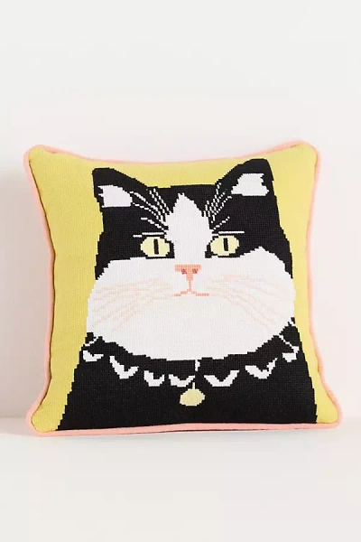 Anthropologie Arden Cotton Needlepoint Animal Cushion In Black