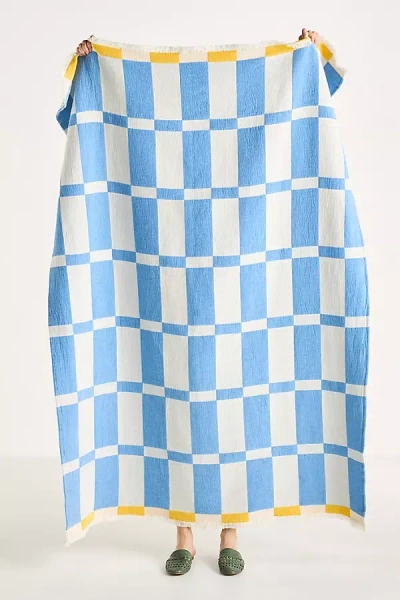 Anthropologie Ares Cotton Chenille Woven Throw Blanket In Blue