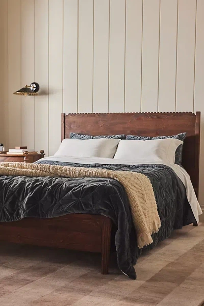 Anthropologie Aria Classic Oak Wood Bed In Green