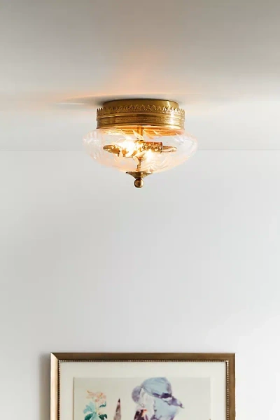 Anthropologie Ariella Etched Glass Flush Mount In Gold
