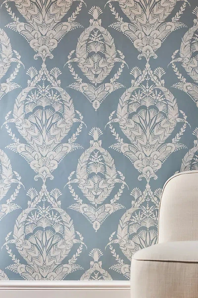 Anthropologie Arlie Botanical Damask Wallpaper In Blue