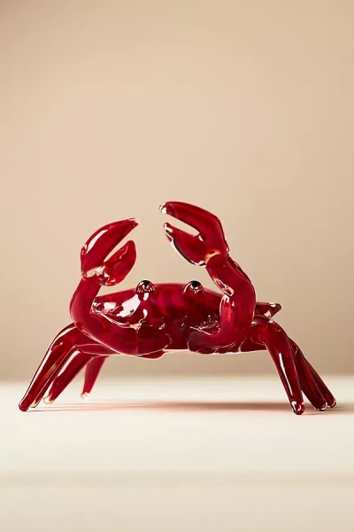 Anthropologie Art Glass Crab Decorative Object In Red