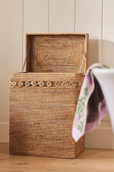 Anthropologie Artifacts Rattan Rectangular Hamper With Hinged Lid In Brown