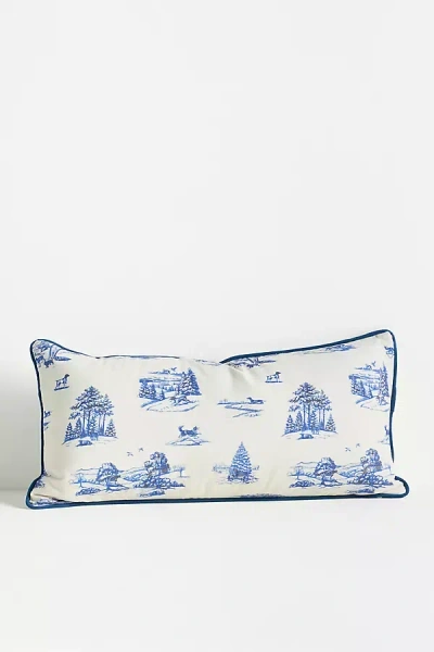 Anthropologie Aspen Toile Printed Cotton Cushion In Blue