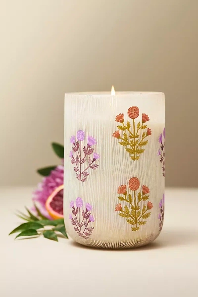 Anthropologie Astrid Fresh Hibiscus & Pink Guava Glass Candle In White