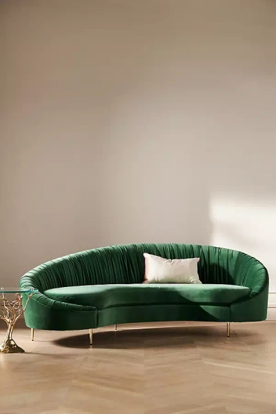 Anthropologie Asymmetrical Ruched Velvet Serpentine Sofa In Green