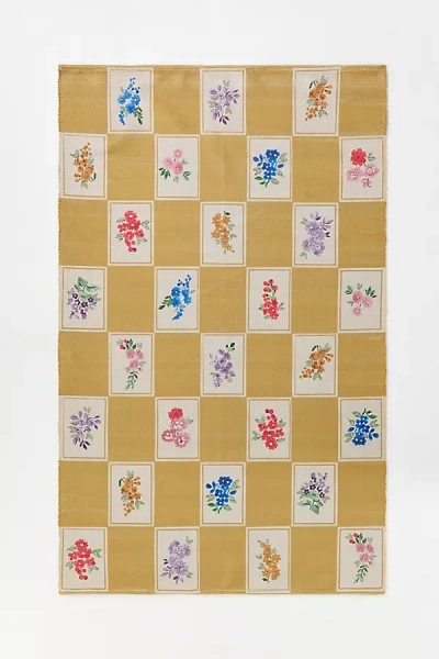 Anthropologie Aurora Flatwoven Indoor/outdoor Floral Checkered Rug In Brown