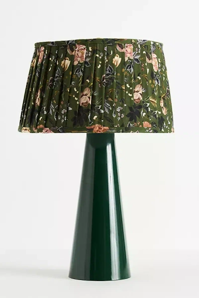 Anthropologie Avalina Enameled Metal Printed Pleated Shade Table Lamp In Green