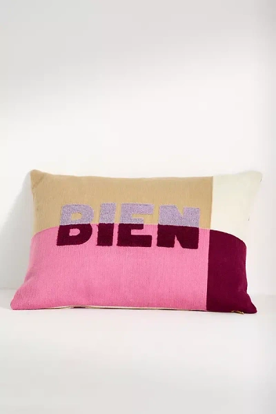 Anthropologie Avery Cotton Embroidered Colorblock Pillow In Multi