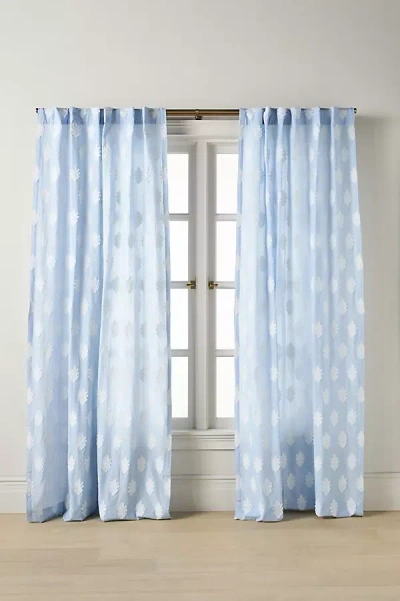 Anthropologie Azia Cotton Clipped Jacquard Curtain In Blue