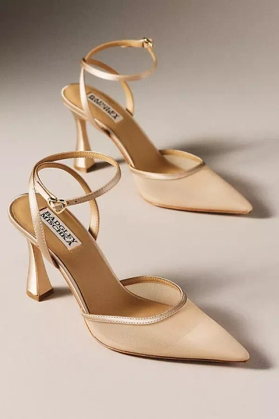 Anthropologie Badgley Mischka Yordan Ankle-strap Pumps In Gold