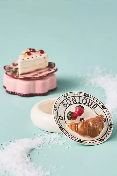 Anthropologie Baking Hobby Stoneware Handpainted Trinket Box In Pink