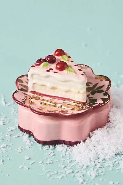 Anthropologie Baking Hobby Stoneware Handpainted Trinket Box In Pink