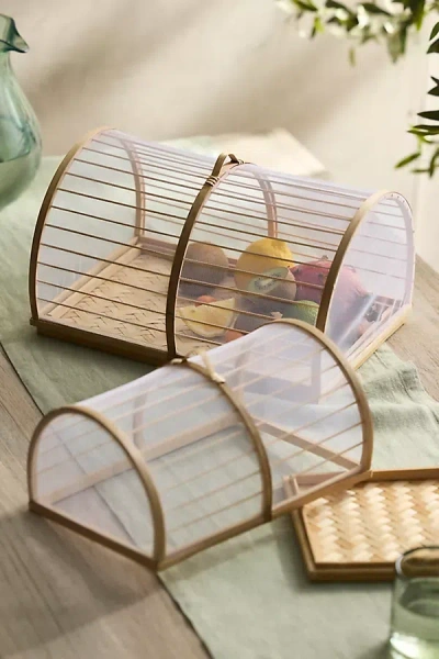 Anthropologie Bamboo Covered Serving Trays, Set Of 2 In Neutral