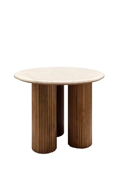 Anthropologie Basilia Round Marble-top End Table In Brown