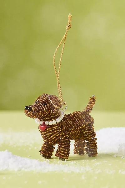 Anthropologie Beaded Dachshund Ornament In Brown