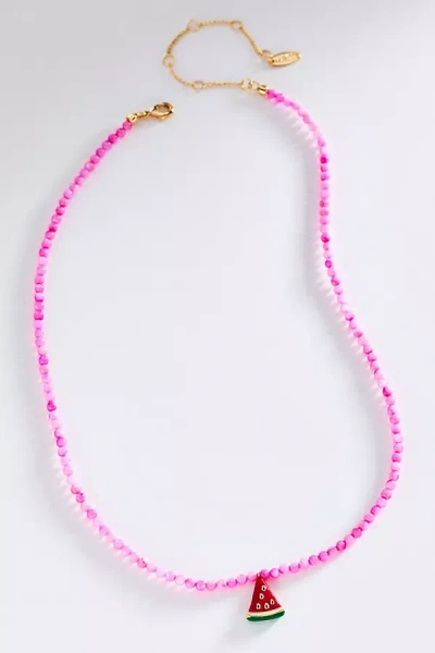 Anthropologie Beaded Icon Necklace In Pink