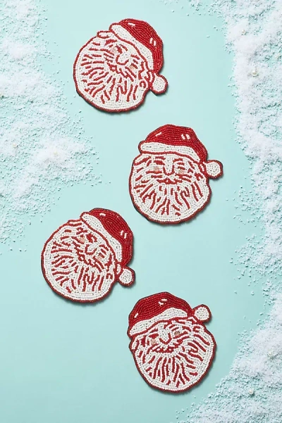 Anthropologie Beaded Santa Coasters, Set Of 4 In Red