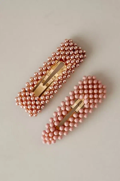Anthropologie Beaded Snap Hair Clips, Set Of 2 In Pink