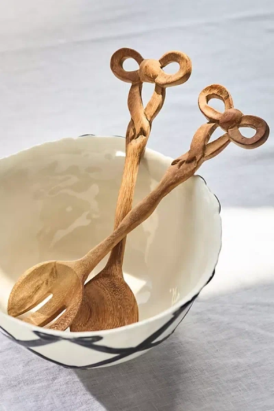 Anthropologie Beau Wood Serve Set In Brown