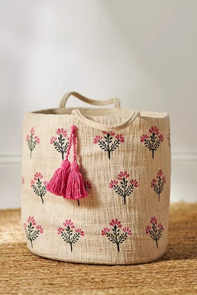 Anthropologie Bellis Printed Basket In Pink