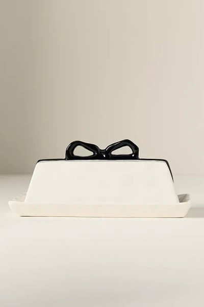 Anthropologie Benedita Bow Ceramic Stoneware Butter Dish In White
