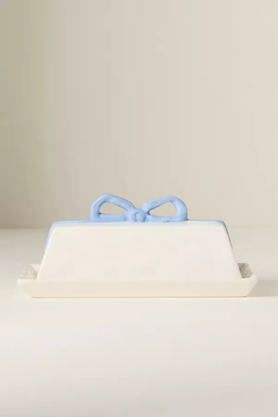 Anthropologie Benedita Bow Ceramic Stoneware Butter Dish In White