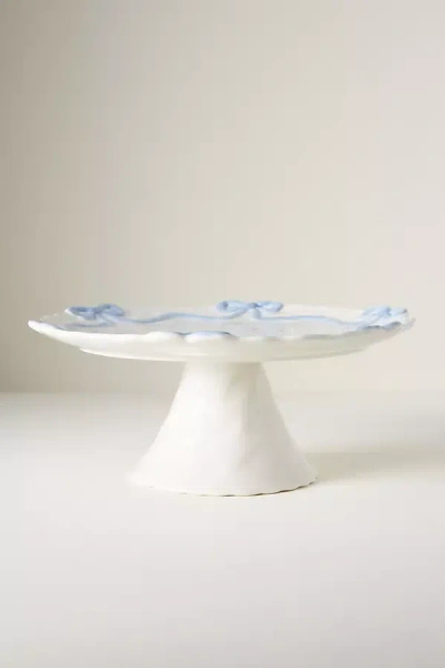 Anthropologie Benedita Bow Ceramic Stoneware Cake Stand In Blue