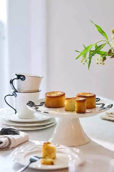 Anthropologie Benedita Bow Ceramic Stoneware Cake Stand In Neutral