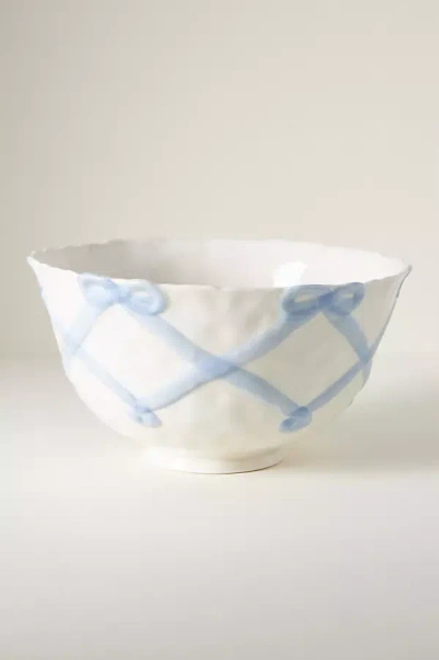 Anthropologie Benedita Bow Ceramic Stoneware Serve Bowl In Blue