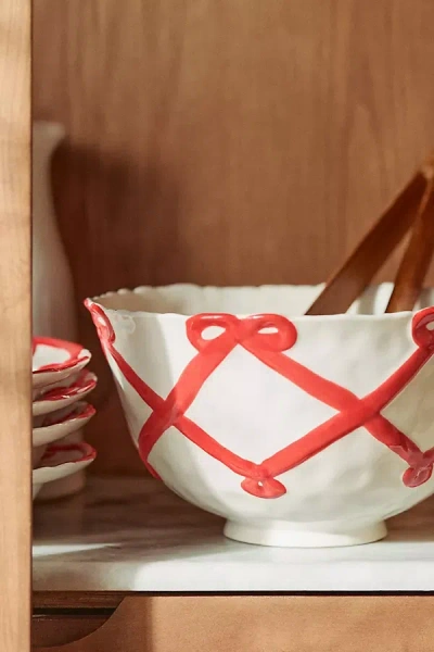 Anthropologie Benedita Bow Ceramic Stoneware Serve Bowl In Multi