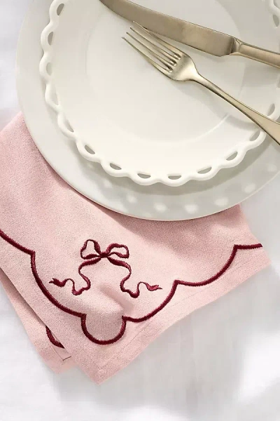 Anthropologie Benedita Bow Cotton Embroidered Napkins, Set Of 4 In Multi
