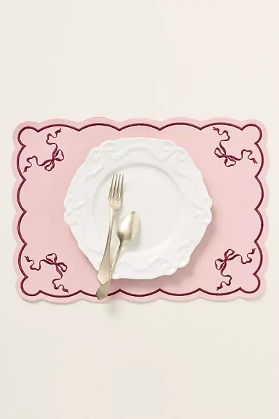 Anthropologie Benedita Bow Cotton Embroidered Placemat In White