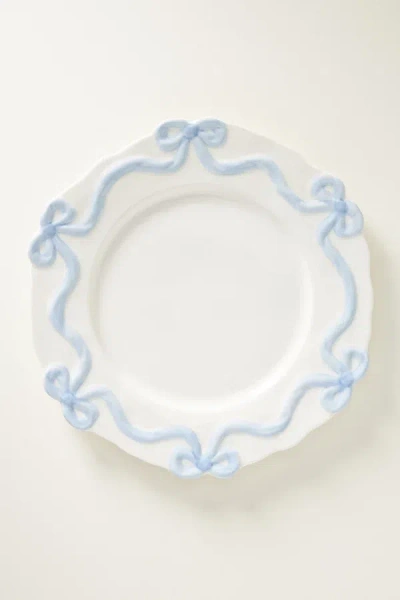 Anthropologie Benedita Bow Stoneware Dinner Plates, Set Of 4 In Blue